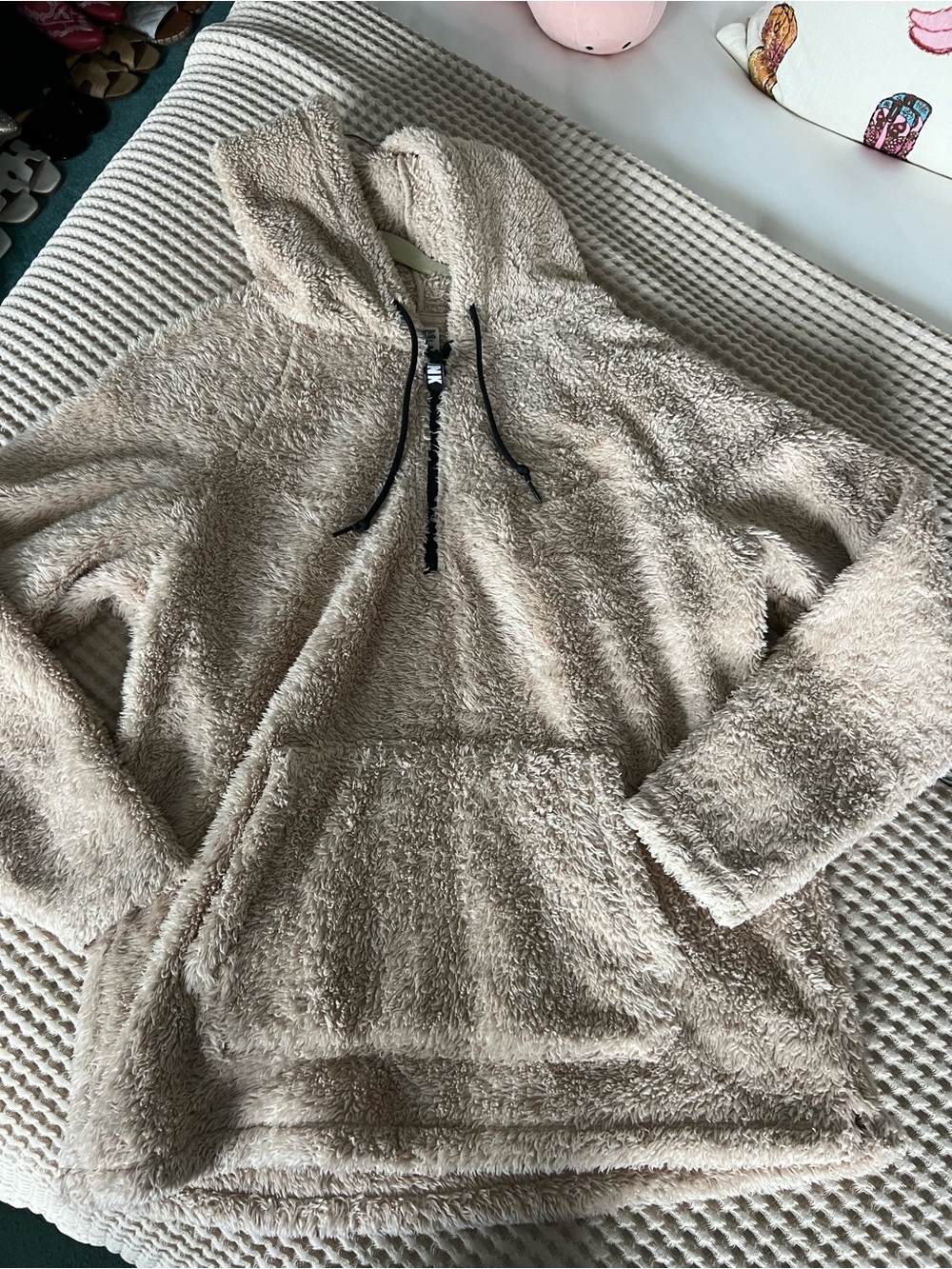 PINK Victoria's Secret Plush Taupe Hooded Sherpa Pullover